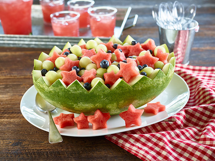 Patriotic fruit salad featuring watermelon