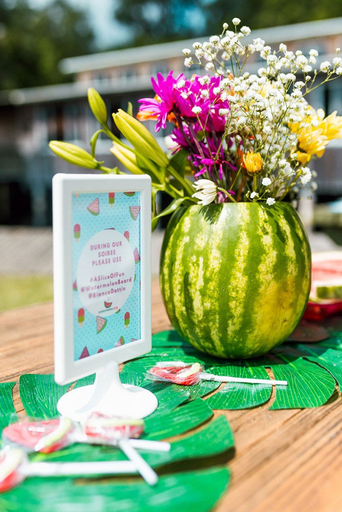 Flower vase made of a watermelon rind