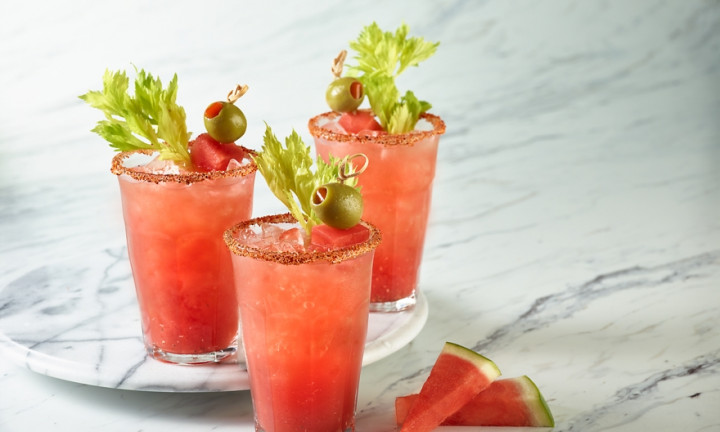 Simple bloody mary recipe in three glasses
