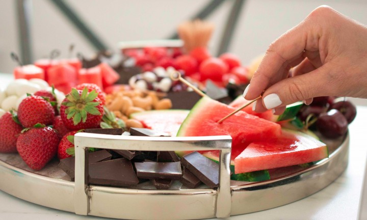 Grazing board dessert tray featuring watermelon