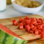 watermelon dices on cutting board meal prep