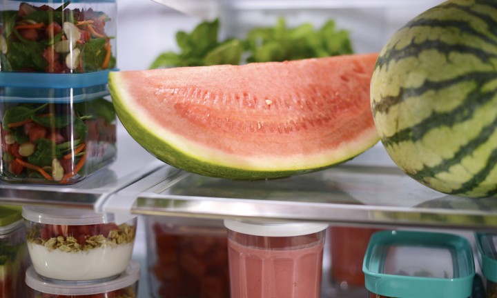 refrigerator view of various watermelon meals/foods