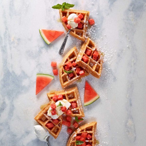 Watermelon Oat Flour Waffles by Renata Stanko