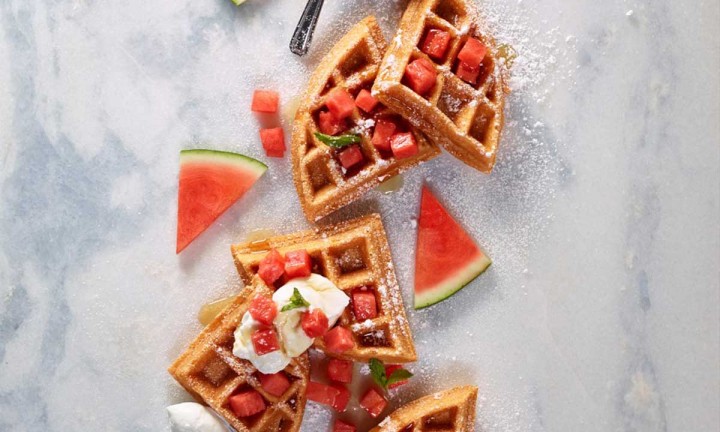 Watermelon Oat Flour Waffles by Renata Stanko