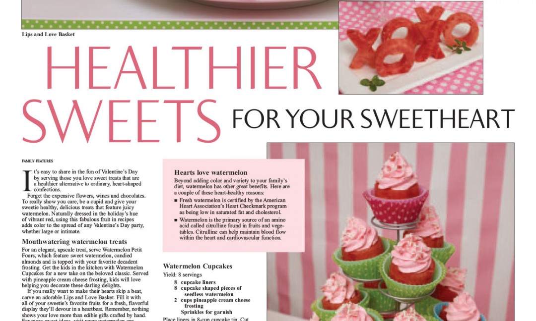 Layout - Healthier Sweets for Your Sweetheart" with Valentine's Day themed recipes and images