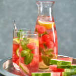 Infused water with watermelon and herbs