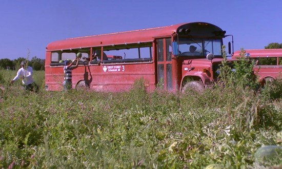 watermelon workers with bus in field, loading