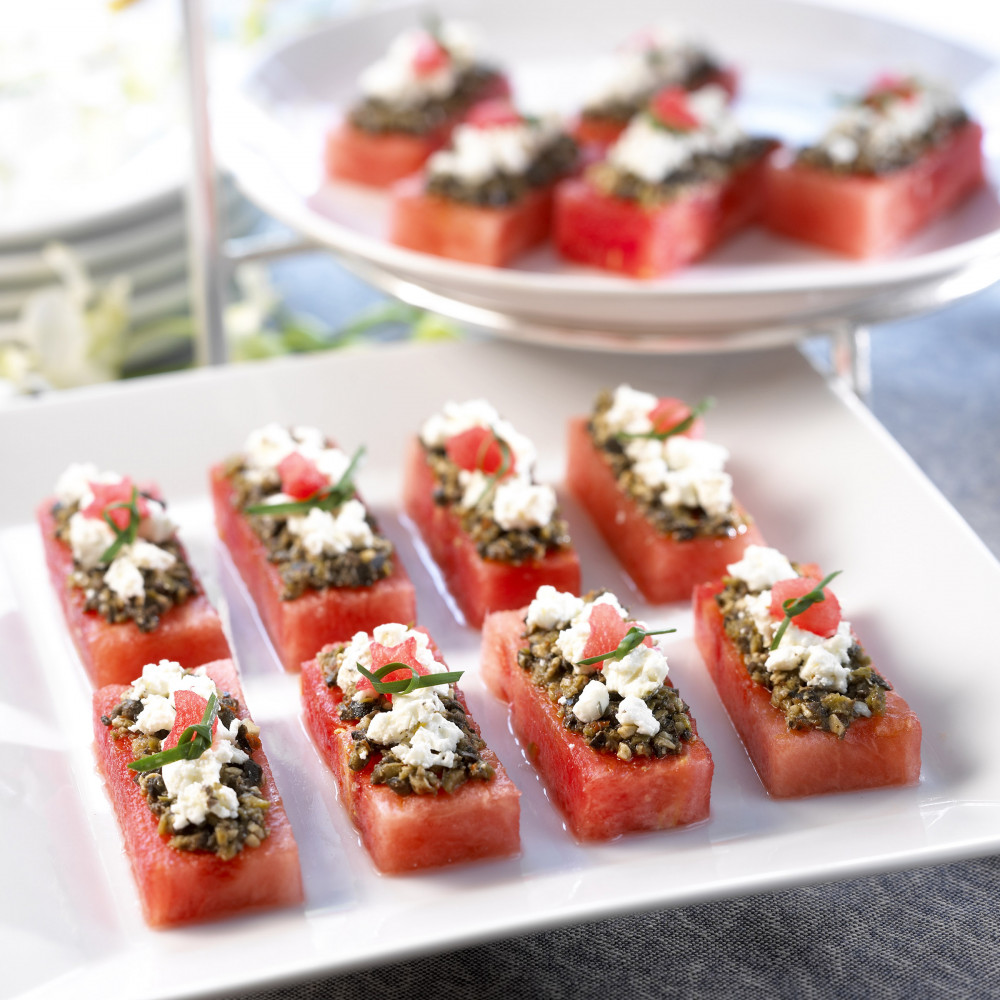 Platter of watermelon canapes
