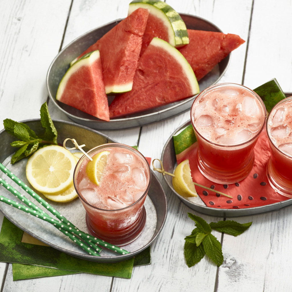 Lemonade and watermelon slices on board