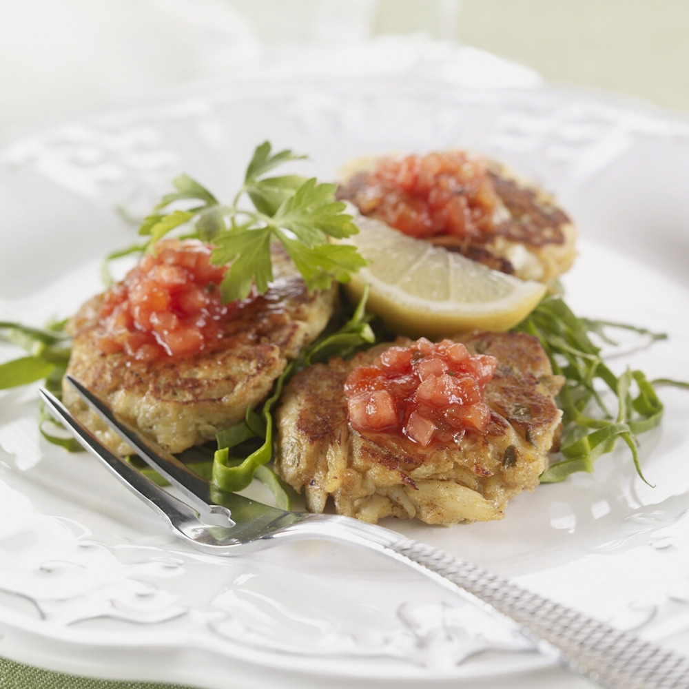 Watermelon crab cakes on plate