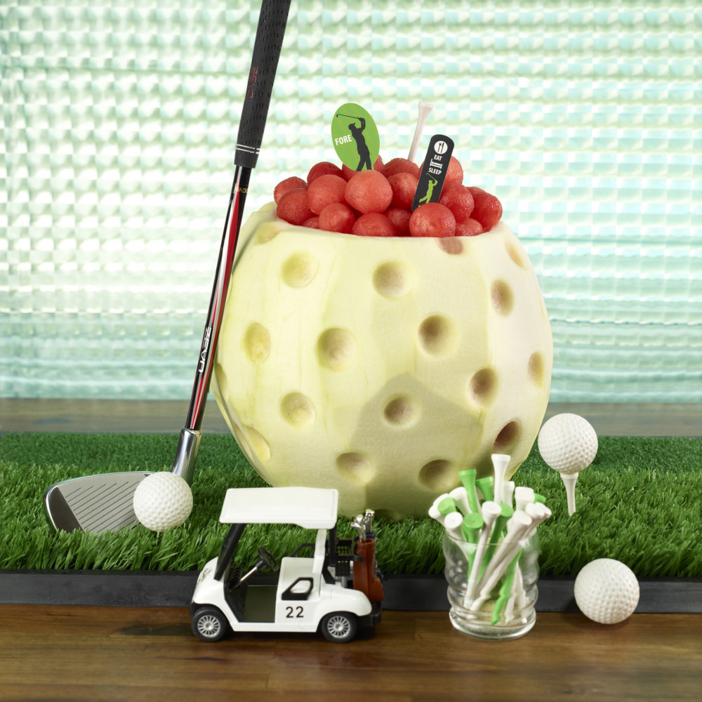 Watermelon golf ball carving display