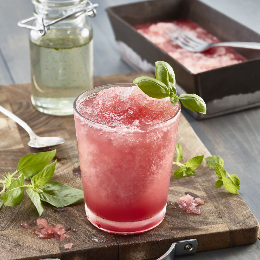 Granita mocktail on a cutting board