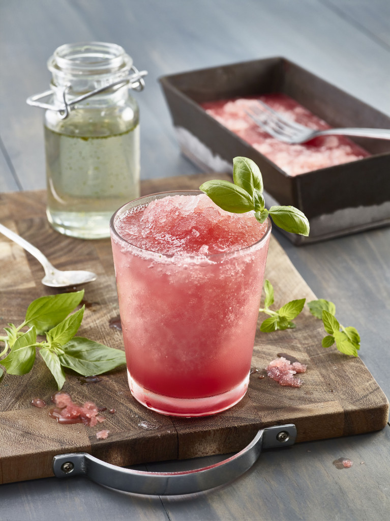 Granita mocktail on a cutting board