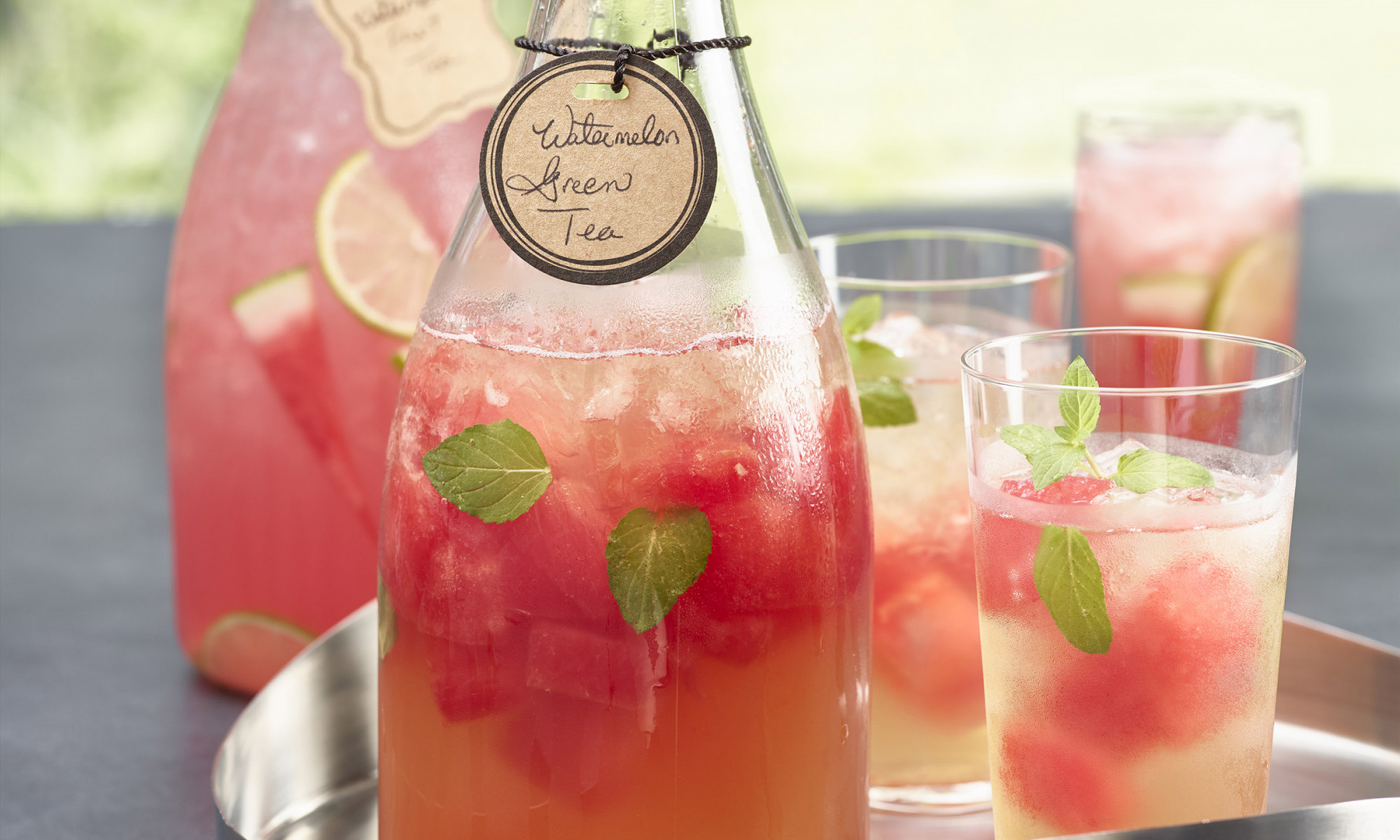 Bottles of watermelon green tea