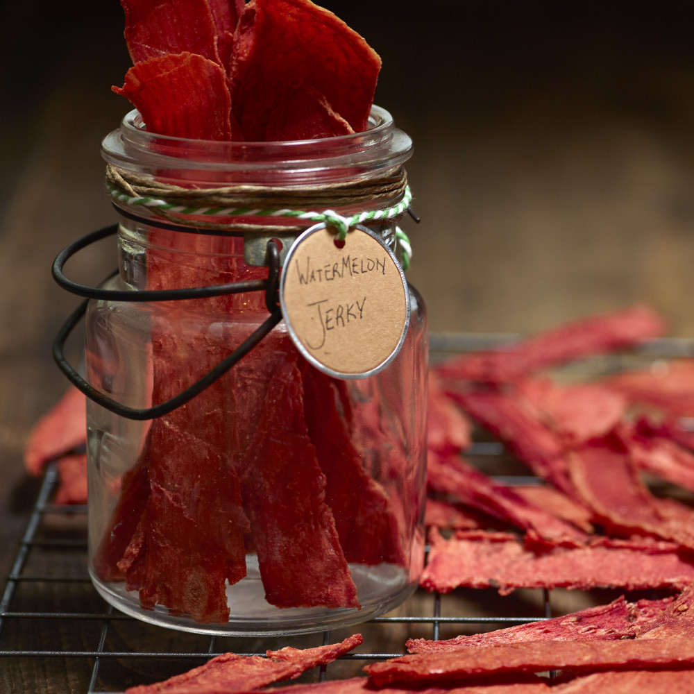 Jar of dehydrated watermelon jerky