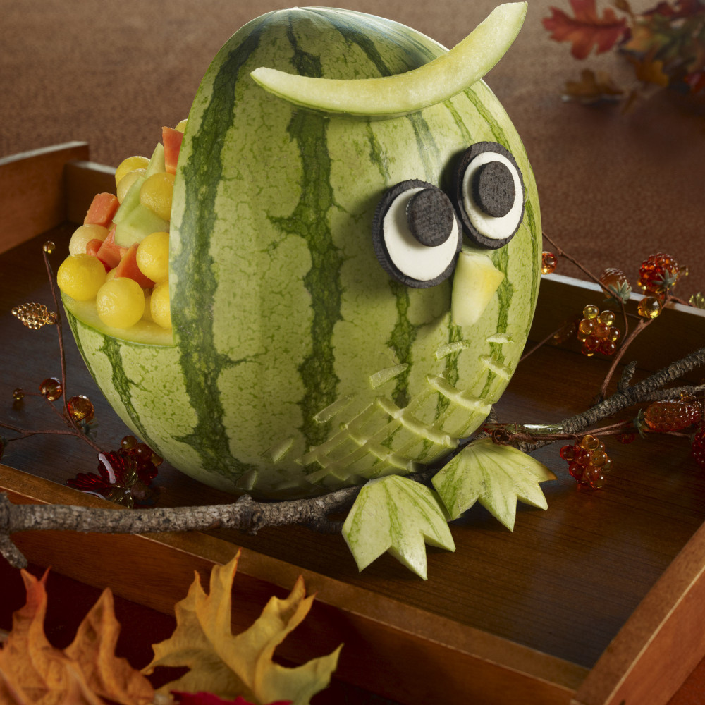Watermelon owl carving
