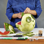 Panda watermelon carving in progress