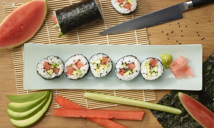 Vegan watermelon sushi