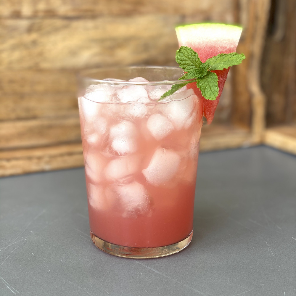 watermelon juice with ice in a glass