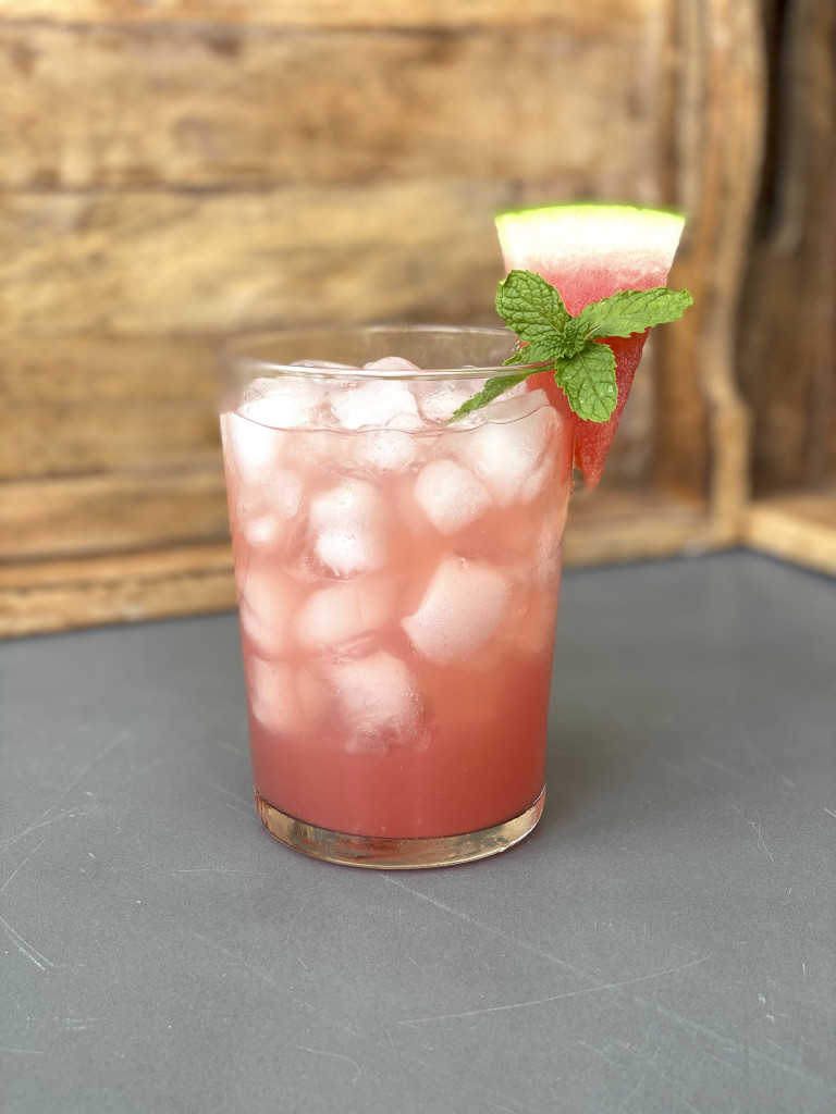 watermelon juice with ice in a glass