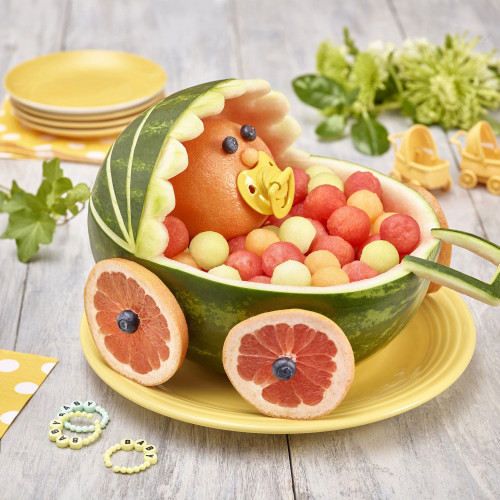 Watermelon baby carriage with a grapefruit watermelon baby