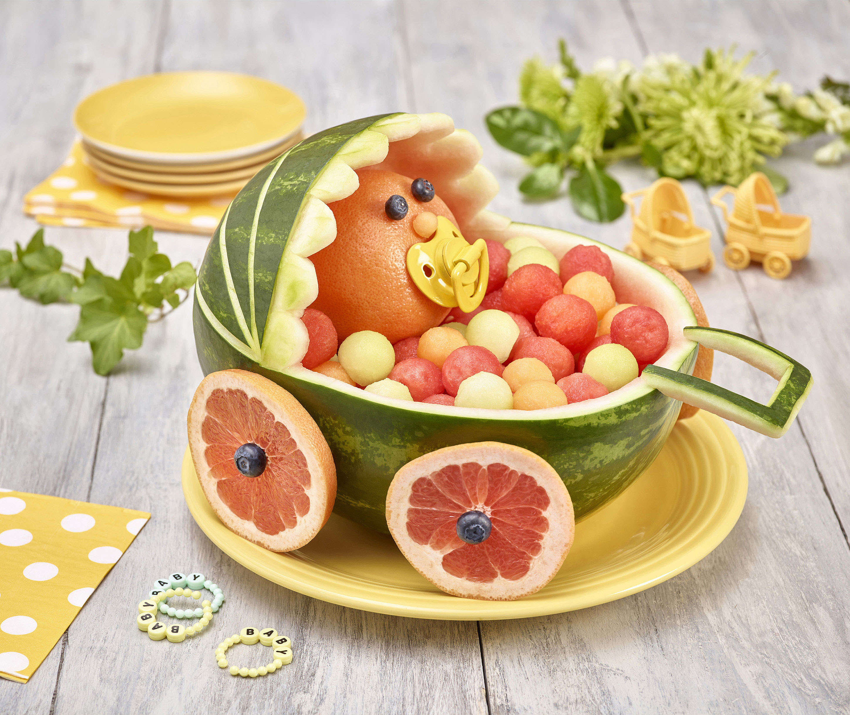 baby carriage watermelon basket