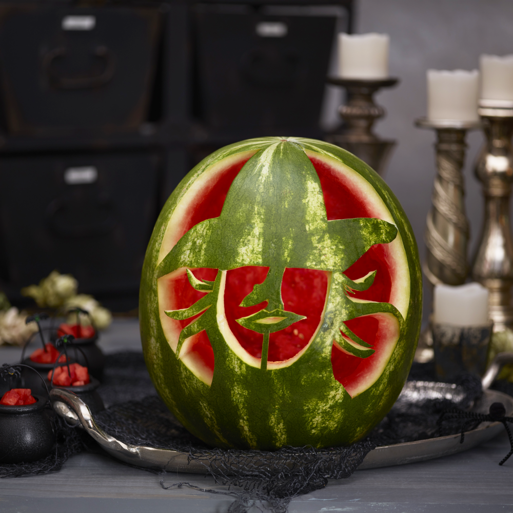 witch carved into a watermelon
