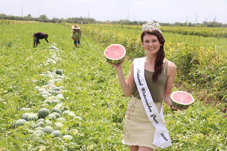 2020 National Watermelon Queen Paige in watermelon field