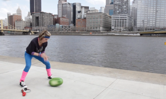 jump with jill with a watermelon riverside