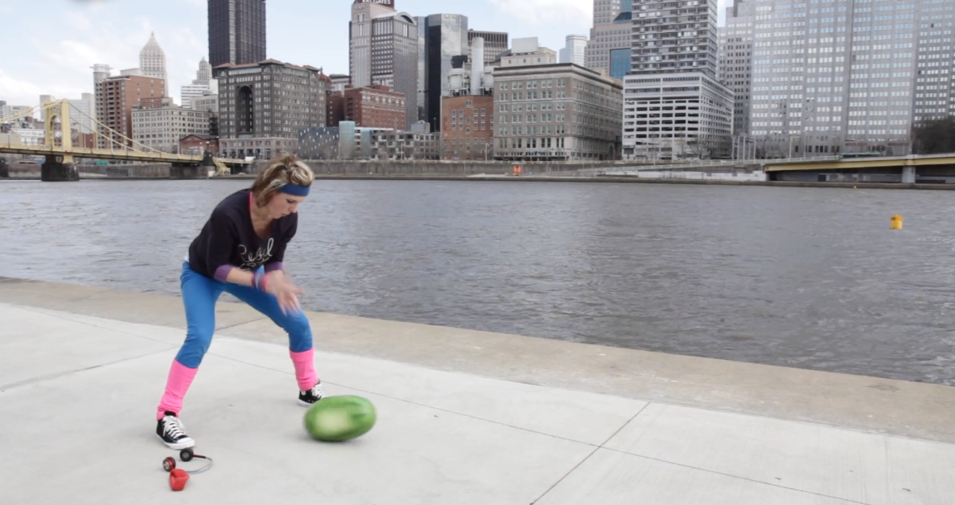 jump with jill with a watermelon riverside