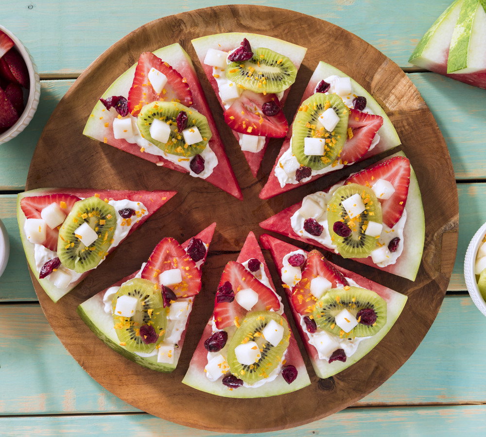 overhead view of italian watermelon pizza