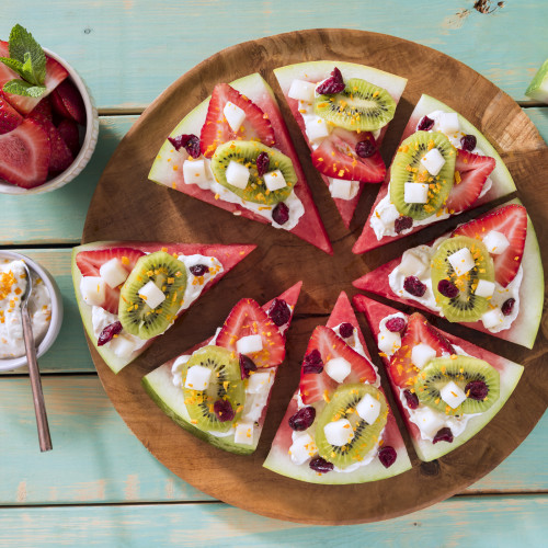 Watermelon Pizza Alla Italia Cut into Servings