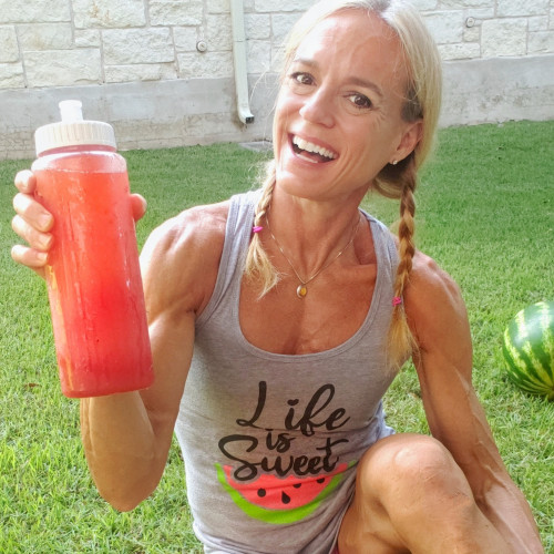 Jennifer Fisher of The Fit Fork.com with watermelon juice in a sports bottle
