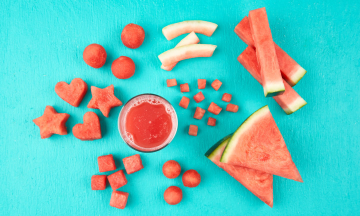 watermelon cuts on aqua background