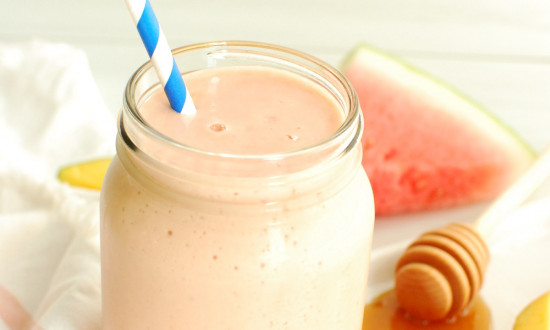 protein shake with watermelon wedge