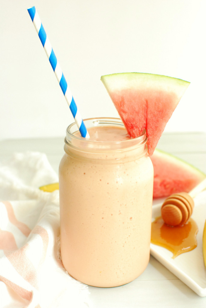 protein shake with watermelon wedge