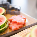 watermelon Christmas tree cutouts on cutting board