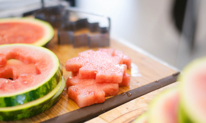 watermelon Christmas tree cutouts on cutting board