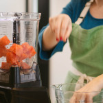 Watermelon chunks in blender about to blend