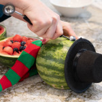 melon baller on watermelon "carving" snowman