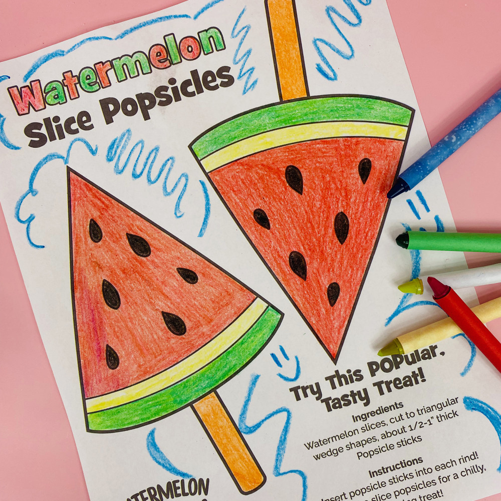 Watermelon Slice Popsicles Coloring Sheet Setup