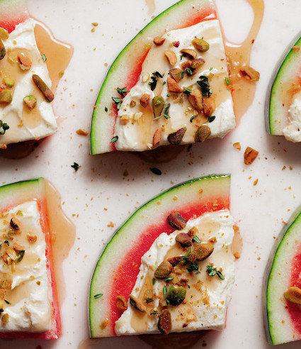 Watermelon with Whipped Feta with Honey Pistachios