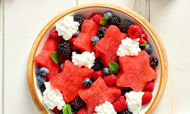 Watermelon Fruit Salad with Cottage Cheese