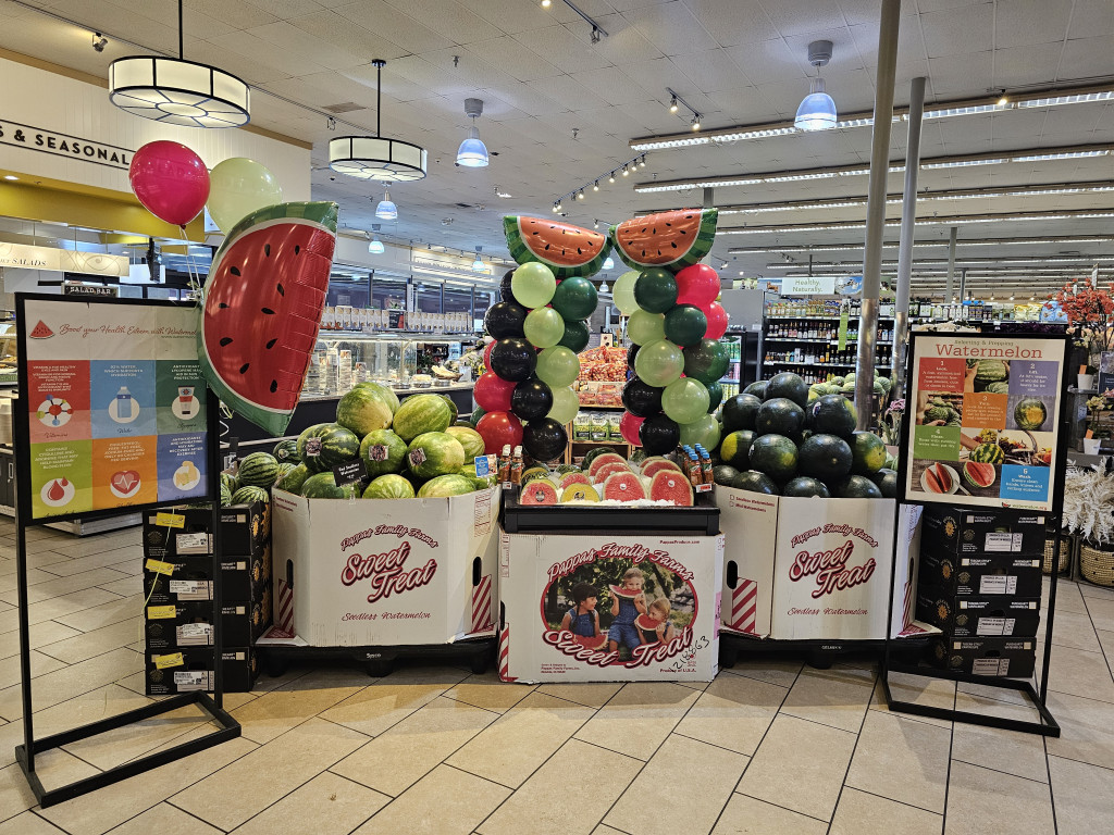 Watermelon display in grocery store