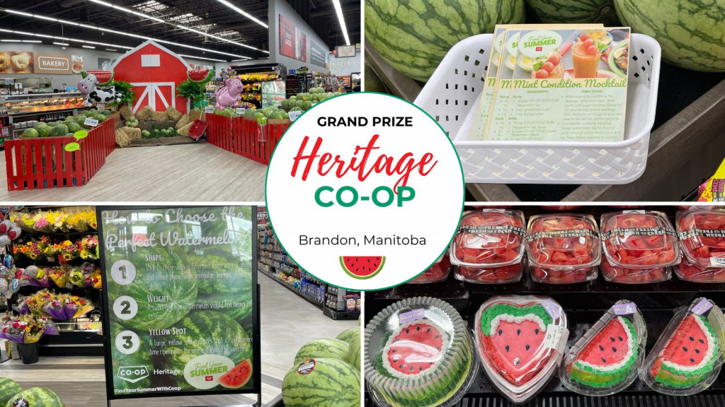 collage of watermelon display at grocery store