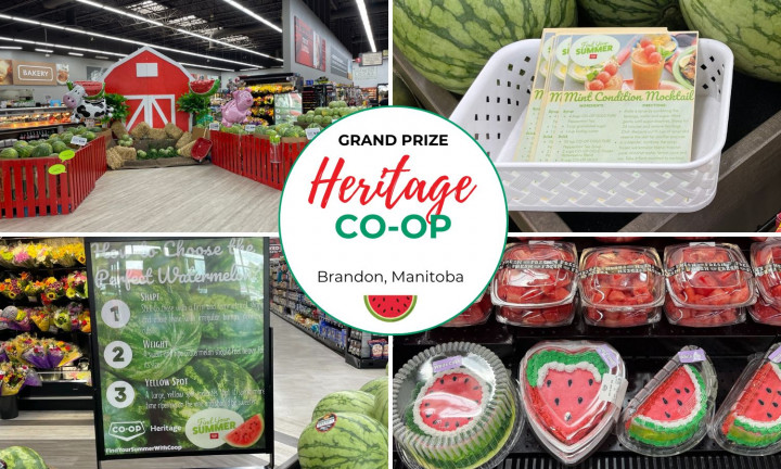 collage of watermelon display at grocery store