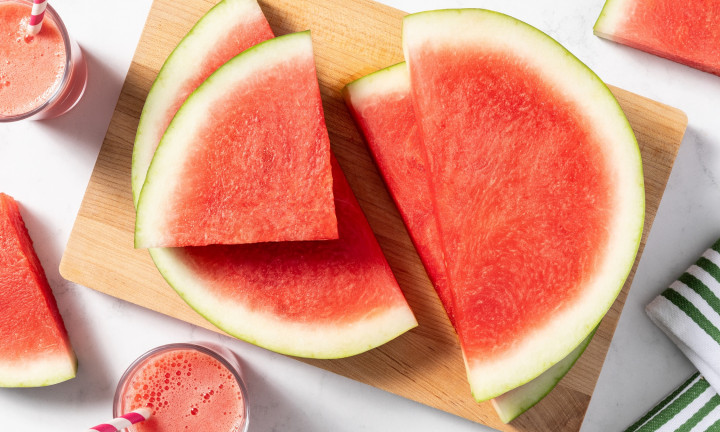 refrigerator view of various watermelon meals/foods